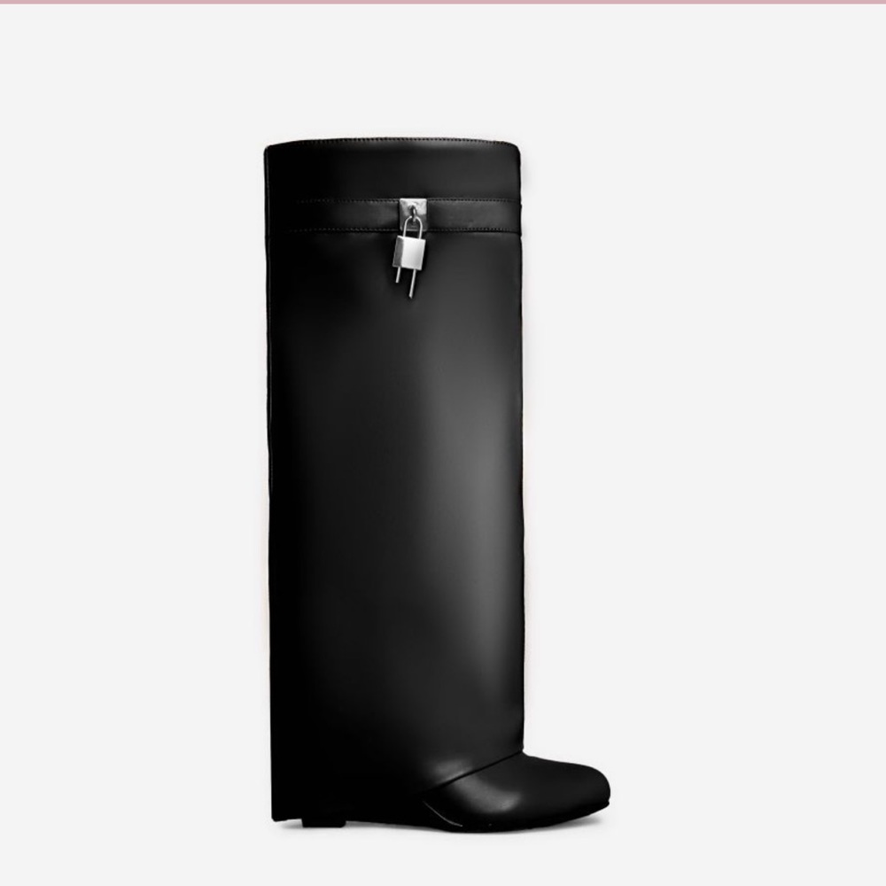 Wedge heel, knee high boots